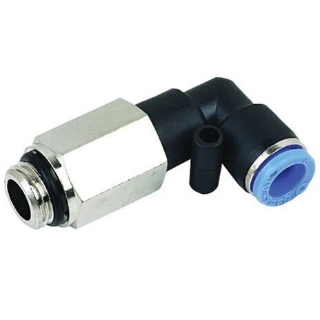 4mm x 1/8inch BSPP Long Male Swivel Elbow Black & Blue Push-In Fitting