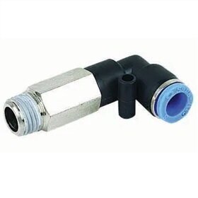 6mm x 1/8inch BSPT Long Male Swivel Elbow Black & Blue Push-In Fitting