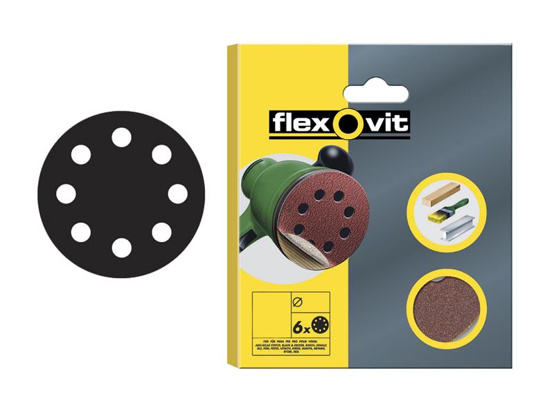 Flexovit Hook and Loop Sanding Disc 115mm Medium 80G (Pack of 6)