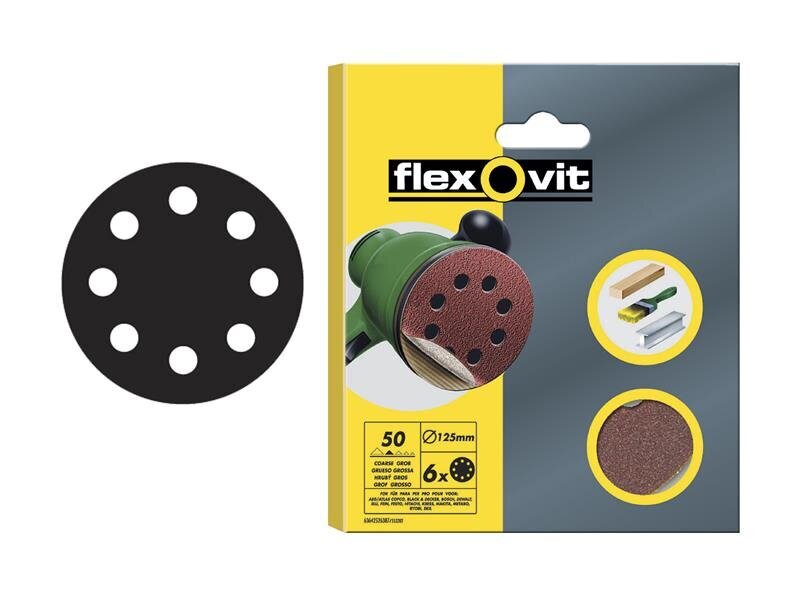 Flexovit Hook and Loop Sanding Disc 125mm Coarse 50G (Pack of 6)