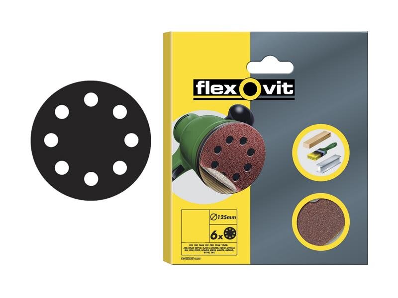 Flexovit Hook and Loop Sanding Disc 125mm Medium 80G (Pack of 6)