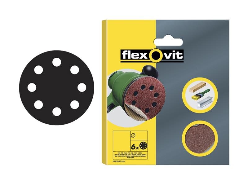 Flexovit Hook and Loop Sanding Disc 150mm Coarse 50G (Pack of 6)