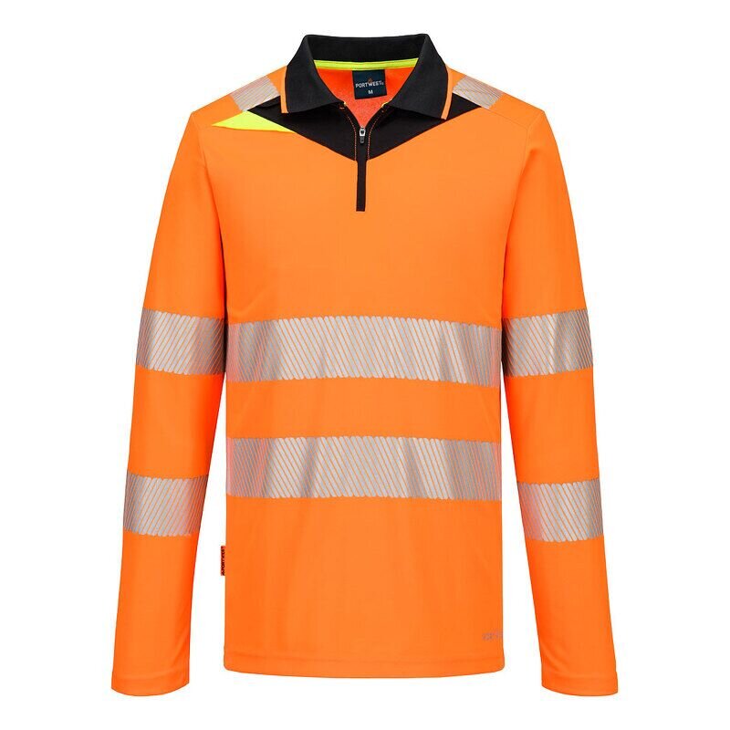 Portwest DX4 Hi-Vis Zip Long Sleeved Polo-Shi...