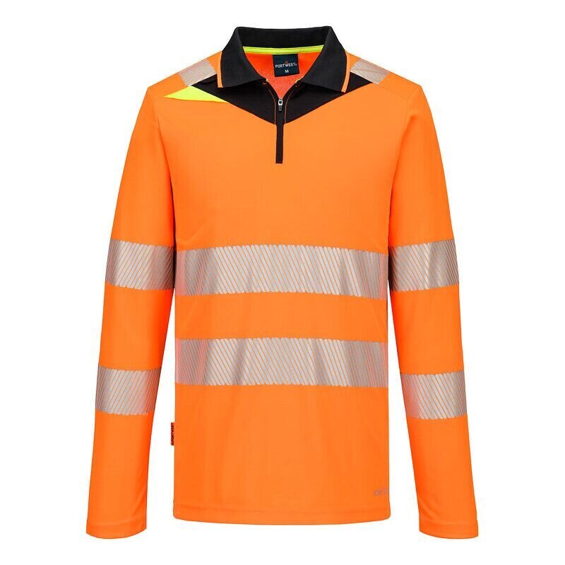 Portwest DX4 Hi-Vis Zip Long Sleeved Polo-Shi...