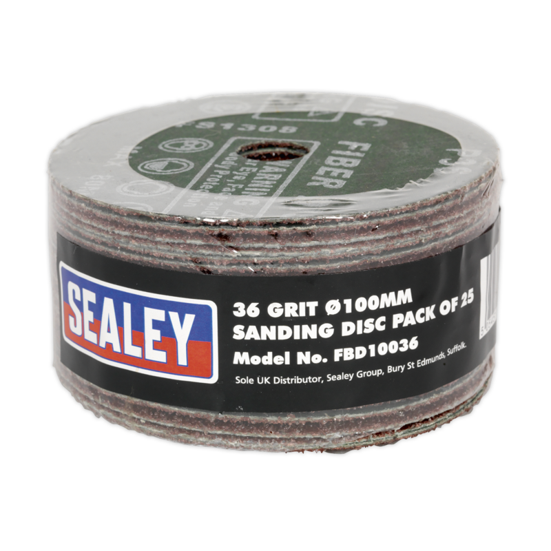 Sealey FBD10036 Sanding Disc Fibre Backed 100mm 36Grit (Pack of 25)