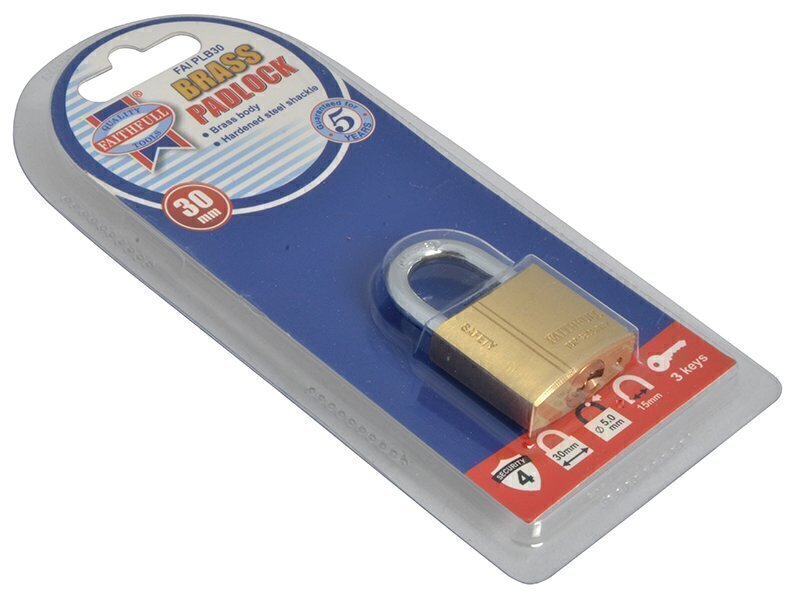 Faithfull Brass Padlock 30mm 3 Keys